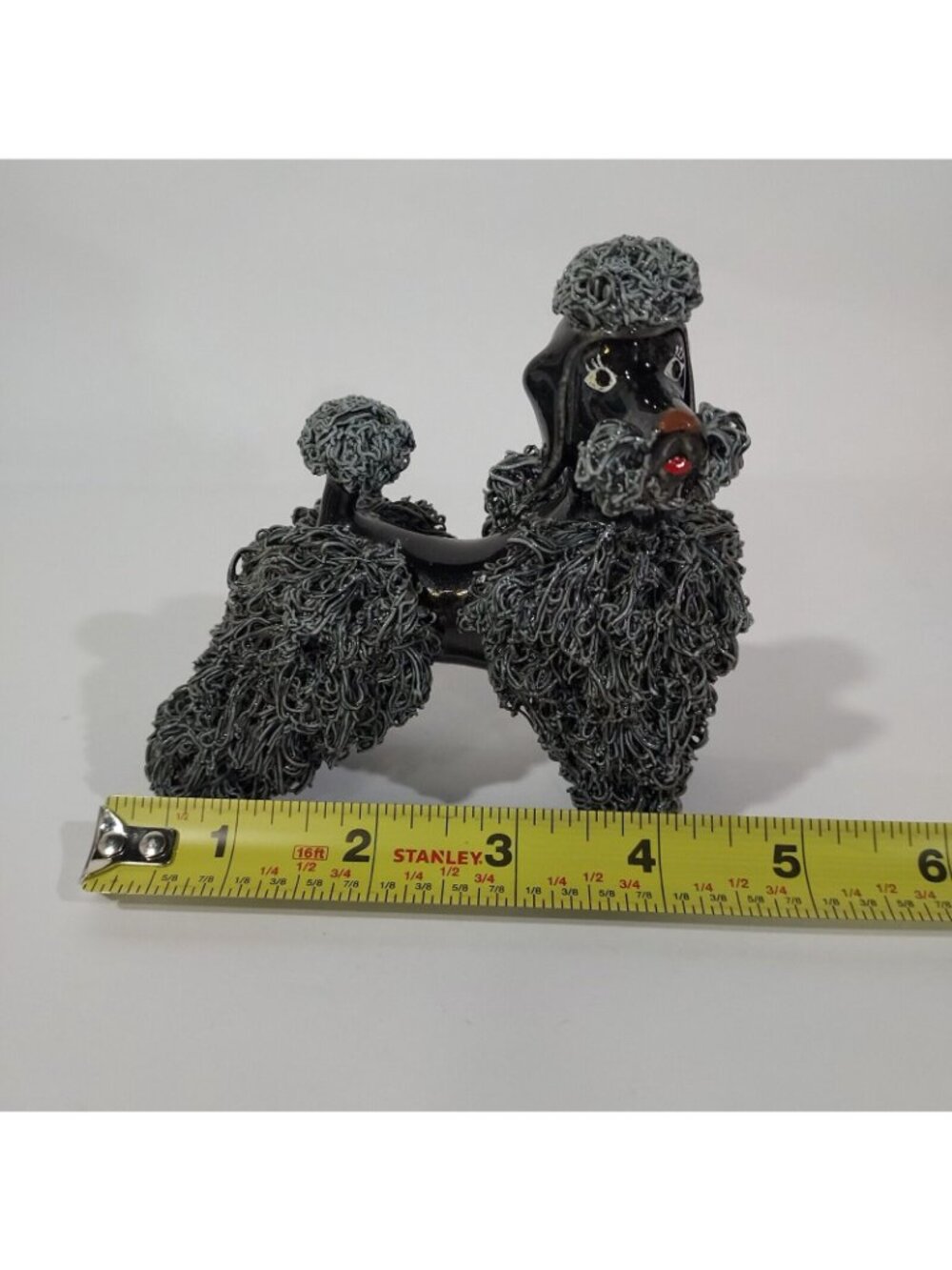 MCM Spaghetti Poodle Standing Dog Figurine Black Base Gray Fur 1950's - Picture 2 of 14